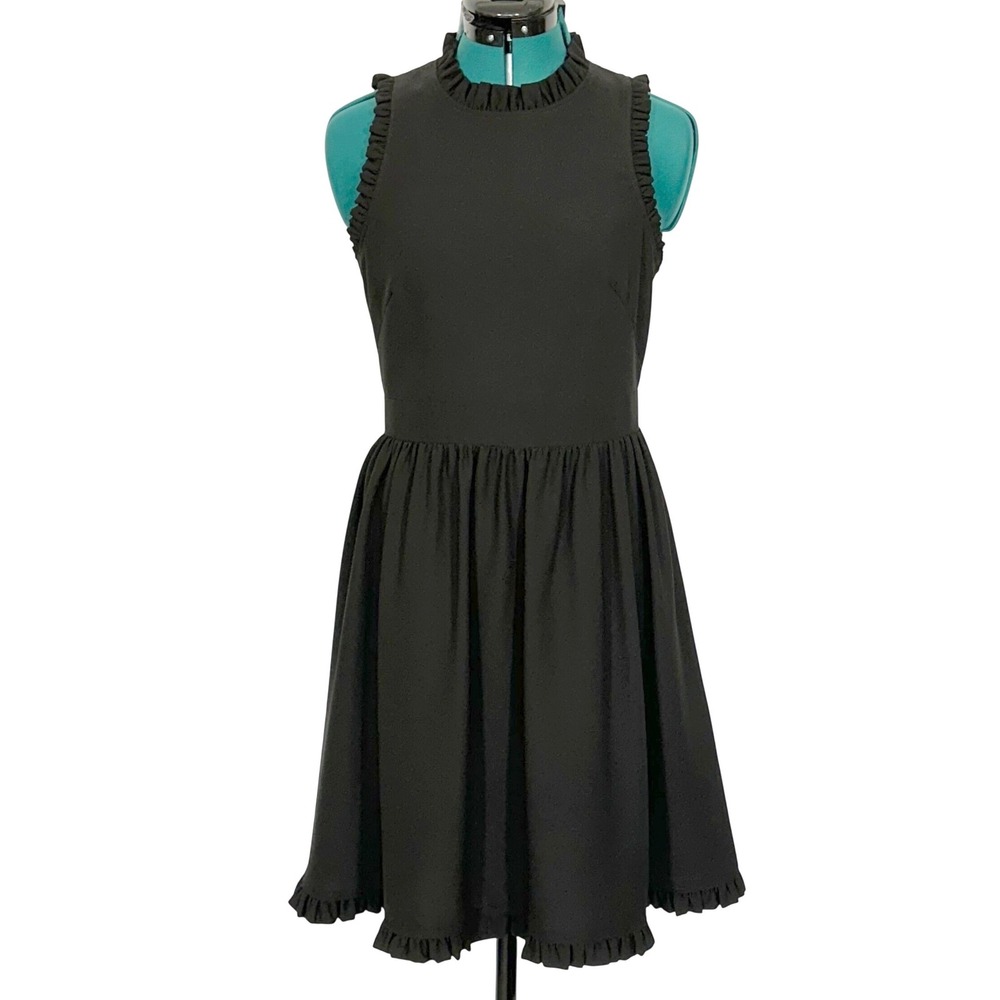 Kate Spade Black Ruffle Trim Sleeveless Fit & Flare Dress‎ Pockets Size 6 Small